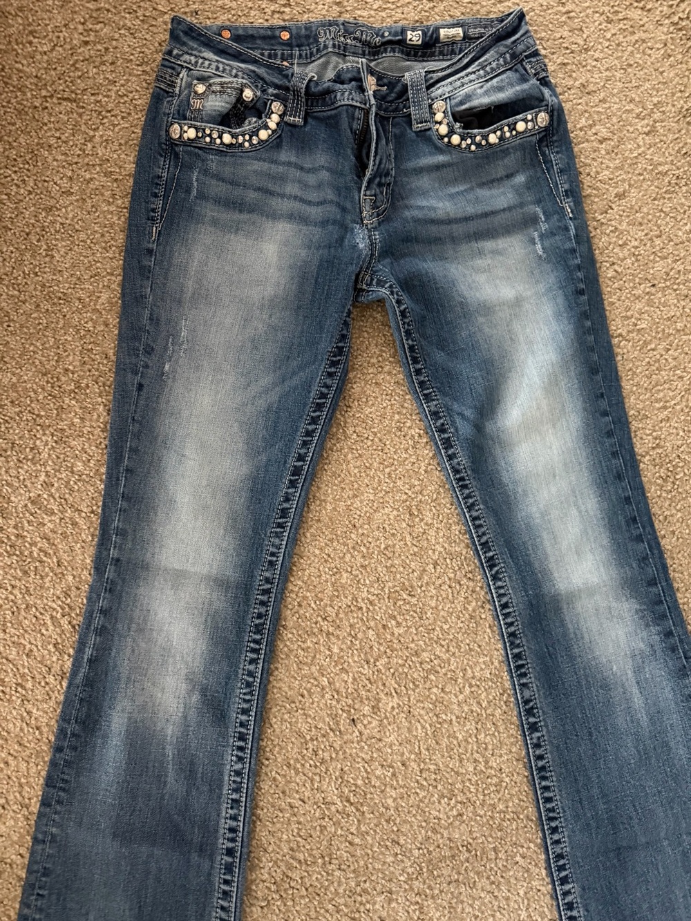 Women's Miss Me Blue Jeans with Embellished Pockets